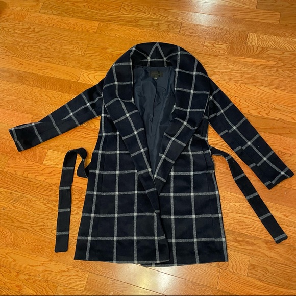 Ann Taylor Windowpane Plaid Wool Coat with tie - Picture 5 of 7
